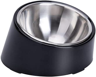 SuperDesign Mess Free 15° Slanted Bowl for Dogs and Cats, Tilted Angle Bulldog Bowl Dog Feeder, Non-skid & Non-spill, Easier to Reach Food S/0.5 Cup Dark Black