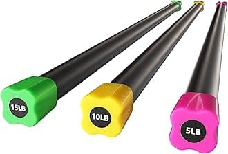 Signature Fitness Total Body Workout and Exercise Weighted Bar with Padded Grip Handle and Steel Core for Fitness and Recreation, Multiple Colors and Sizes, 3 Pack