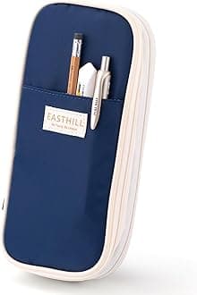 EASTHILL Polyester Big Capacity Pencil Case Large Pencil Pouch Stationery Pen Bag for Teen Girls-Navy, Grey