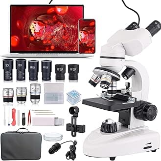 Compound Microscope 40X-2000X, Research Grade with Dual Mechanical Stages and Coaxial Focus Knobs, Built-in Electronic Eyepieces