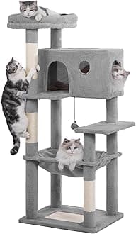 Tall Cat Tree for Indoor Cat Large Adults 54”/72” Multi-Level Cat Tower with Large Hammock21.6x17.7”Spacious Condo21.6X 12”and Roomy Top Bed and Scratch Post and Pad (Grey, Large-54)