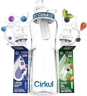 - 32oz. BPA-Free Plastic Water Bottle Starter Kit with Navy Lid, 2 Flavor Cartridges (1 LifeSip Blueberry Grape, 1 GoSip Kiwi Berry) No Sugar, Zero Calorie Drink Mix