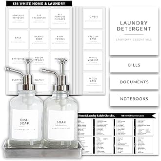 Laundry Labels for Jars, 136 Preprinted Home and Laundry Stickers for Storage Bins, Bathroom Cleaning Jars, Containers, Spray Bottles, Linen Closet, Household Organization