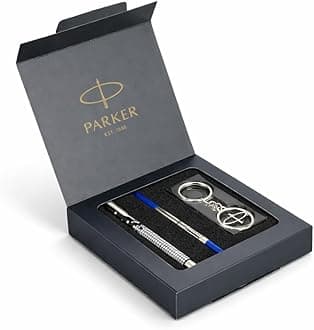 Parker Gift Set | Vector Special Edition Chrome Trim Roller Ball Pen with Parker Keychain | Ideal for Gifting | Elegant Gift for Any Occasion