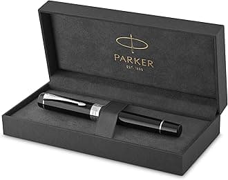 Parker Duofold Centennial Fountain Pen | Classic Black with Palladium Trim | Medium Solid Gold Nib | Black Ink and Convertor | Premium Gift Box